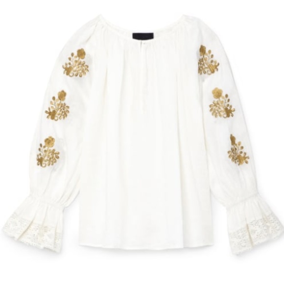 Nili Lotan Fleurine Gold Embroidered Blouse NWT XS - Picture 1 of 5